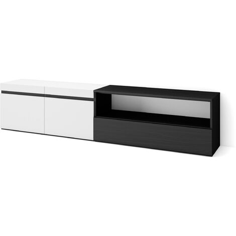 Skraut Home - Mobile TV Soggiorno, Ampio spazio a disposizione, 200x45x35cm, Per TV fino a 80", Mobile Soggiorno, Stile moderno, Bianco e nero