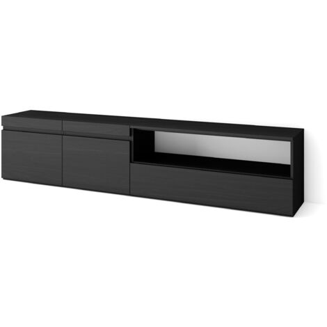 Skraut Home  Mobile TV Soggiorno  Ampio spazio a disposizione  200x45x35cm  Per TV fino a 80"  Mobile Soggiorno  Stile moderno  Nero