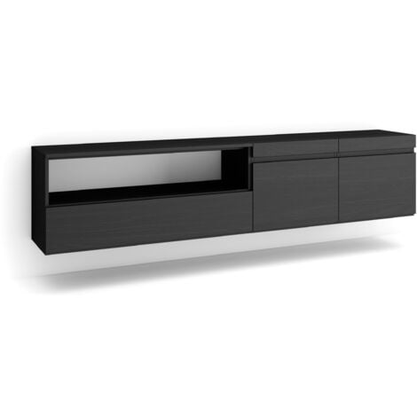 Skraut Home - Mobile TV Soggiorno, Ampio spazio a disposizione, 200x45x35cm, Per TV fino a 80", Sospeso, da appendere, Stile moderno, Nero