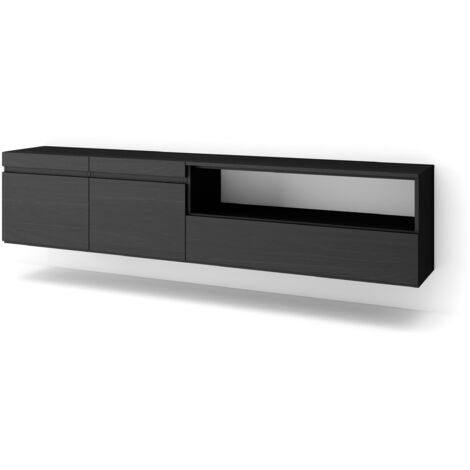 Skraut Home - Mobile TV Soggiorno, Ampio spazio a disposizione, 200x45x35cm, Per TV fino a 80", Sospeso, da appendere, Stile moderno, Nero