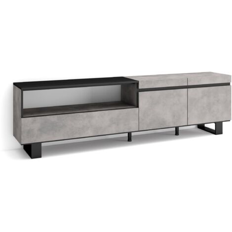 Skraut Home - Mobile TV Soggiorno, Ampio spazio a disposizione, 200x57x35cm, Per TV fino a 80", Design industriale, Stile moderno, Grigio Cemento