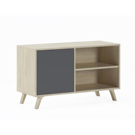 Skraut Home - Möbel TV 100 mit linker Tür, Wohnzimmer, WIND-Modell, Puccini-Strukturfarbe, anthrazitgraue Türfarbe, Maße 95x40x57cm hoch.
