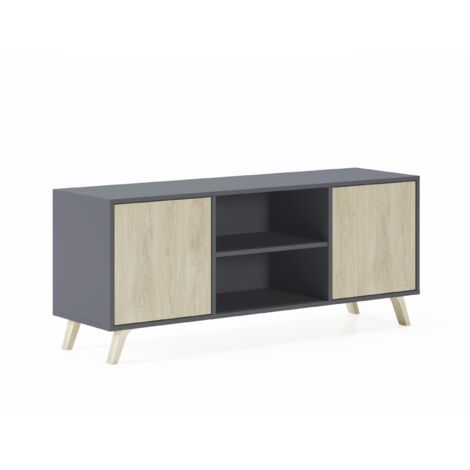 Skraut Home - Möbel TV 140 mit 2 Türen, Wohnzimmer, Modell WIND, Strukturfarbe Anthrazitgrau, Türfarbe Puccini, Maße 140x40x57cm hoch.