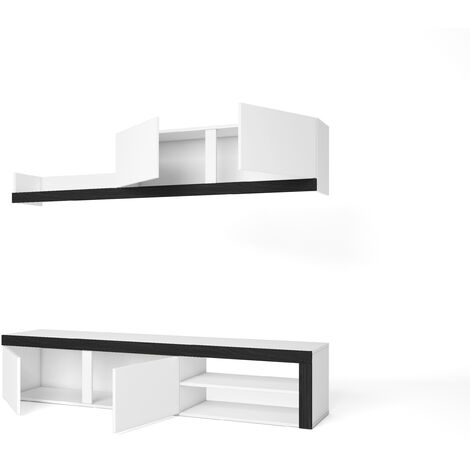 Skraut Home - Mueble de Salón IDEM "Naturale" - Módulos de Comedor - Mueble TV Salón - Conjunto de Muebles - Módulo de Almacenaje -  Estilo Moderno - Color Blanco/Negro 200 x 180 x 40 cm