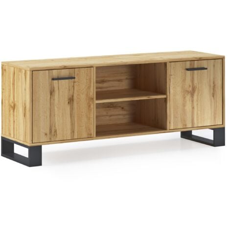 Skraut Home - Mueble TV 140 con 2 puertas, salón comedor, Modelo LOFT, color estructura y puertas Roble Rústico, medidas 137x40x57cm de altura.