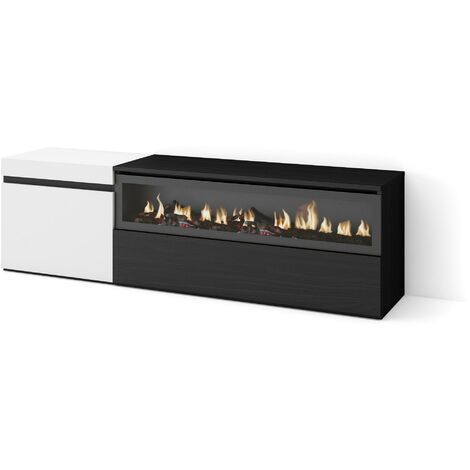 Skraut Home - Mueble TV, Televisión, Muebles de salón, almacenaje, 150x45x35cm, Para TV hasta 65", Chimenea eléctrica, Estilo Moderno, Blanco y negro