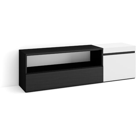Skraut Home - Mueble TV, Televisión, Muebles de salón, almacenaje, 150x45x35cm, Para TV hasta 65", Con almacenamiento, Estilo Moderno, Blanco y negro
