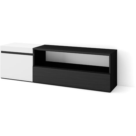 Skraut Home - Mueble TV, Televisión, Muebles de salón, almacenaje, 150x45x35cm, Para TV hasta 65", Con almacenamiento, Estilo Moderno, Blanco y negro
