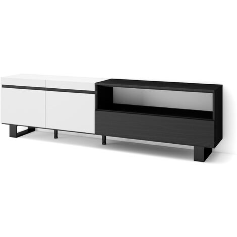 Skraut Home - Mueble TV, Televisión, Muebles de salón, almacenaje, 200x57x35cm, Para TV hasta 80", Diseño industrial, Estilo Moderno, Blanco y negro