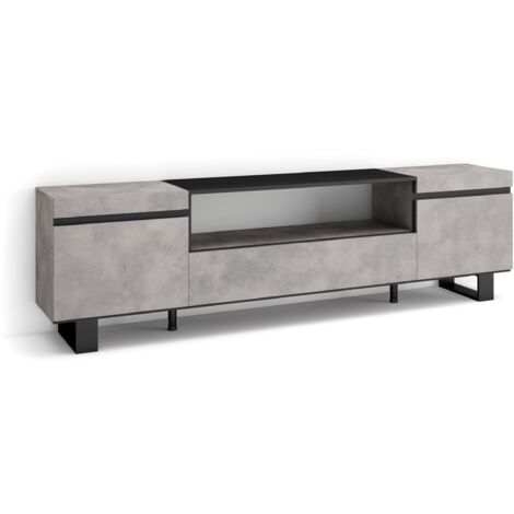 Skraut Home - Mueble TV, Televisión, Muebles de salón, almacenaje, 200x57x35cm, Para TV hasta 80", Diseño industrial, Estilo Moderno, Gris Cemento