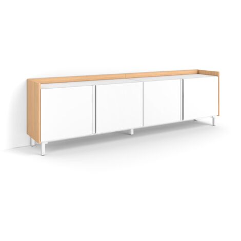 Skraut Home - Mueble TV, Televisión, Muebles de salón, almacenaje, 207x35x61cm, Para TV hasta 80", Diseño industrial, Estilo Moderno, Blanco y roble soft