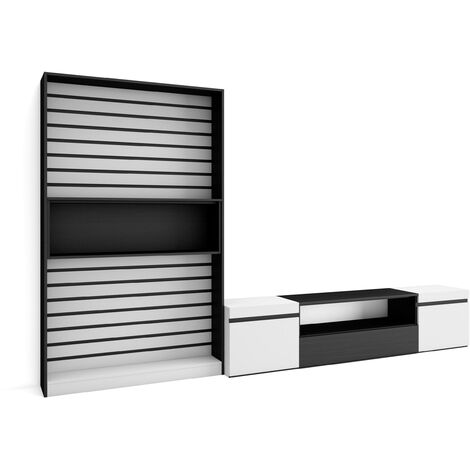 Skraut Home - Muebles de Salón para TV, Conjunto de muebles comedor, 310x186x35cm, Para TV hasta 80", Mueble Televisión, Estilo Moderno, Blanco y negro