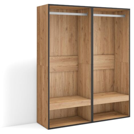 Skraut Home - Offener Kleiderschrank, Kleidung, Schuhe, 120x145x35 cm, Für Schlafzimmer, Zimmer, Garderobenschrank, Moderner Stil, Eiche