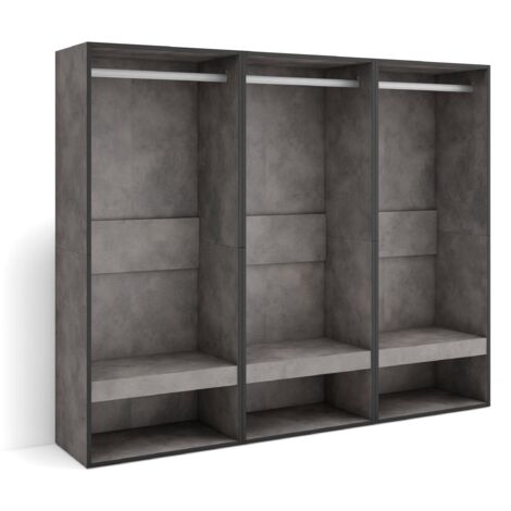 Skraut Home - Offener Kleiderschrank, Kleidung, Schuhe, 180x145x35 cm, Für Schlafzimmer, Zimmer, Garderobenschrank, Moderner Stil, Zementgrau