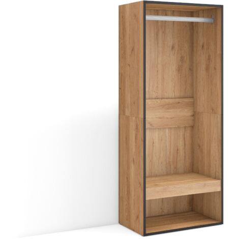 Skraut Home - Offener Kleiderschrank, Kleidung, Schuhe, 60x145x35 cm, Für Schlafzimmer, Zimmer, Garderobenschrank, Moderner Stil, Eiche