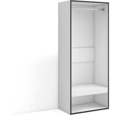 Skraut Home - Offener Kleiderschrank, Kleidung, Schuhe, 60x145x35 cm, Für Schlafzimmer, Zimmer, Garderobenschrank, Moderner Stil, Weiß