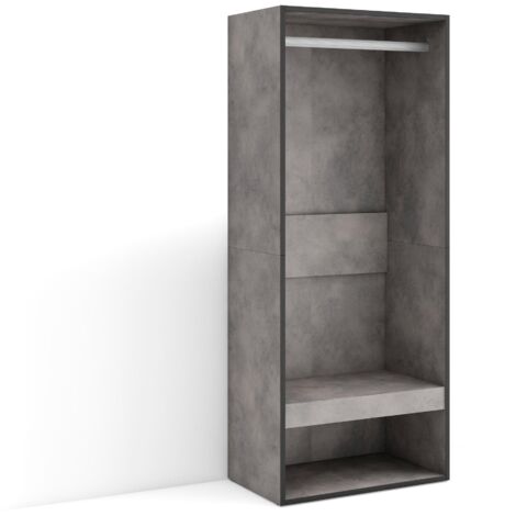 Skraut Home - Offener Kleiderschrank, Kleidung, Schuhe, 60x145x35 cm, Für Schlafzimmer, Zimmer, Garderobenschrank, Moderner Stil, Zementgrau