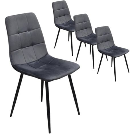 Skraut Home - Pack di 4 sedie da pranzo, Sedia imbottita in velluto, Struttura in metallo, Comodo schienale e base imbottiti, Salotto, tavolo da pranzo, cucina, scrivania, toletta, Grigio.