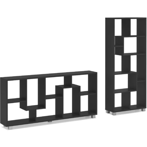 Skraut Home - Scaffale libreria a parete, contemporaneo, 8 scompartimenti portaoggeti, montaggio orizzontale e verticale, Nero Mate, dimensioni: 68,5 x 161 x 25 cm di profondità.