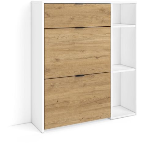 Skraut Home - Scarpiera Ingresso, Mobile Ingresso Salvaspazio, 90x27x102cm, 10 paia di scarpe, Armadio, Stile moderno, Bianco e Rovere