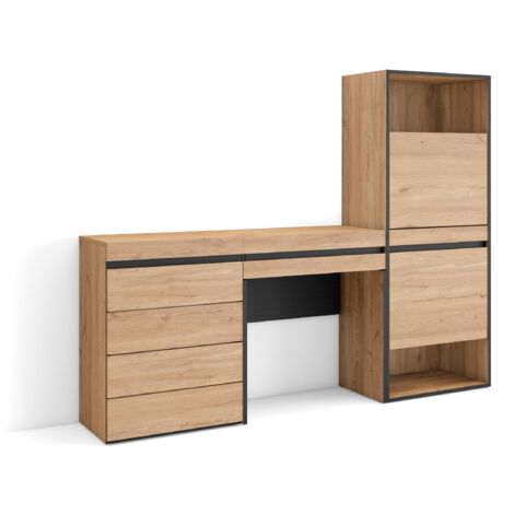 Skraut Home - Scarpiera, Mobile Salvaspazio, 187x145x35 cm, Camera da letto, stanza, Cassettiera, Tavolo da toeletta, Stile moderno, Rovere