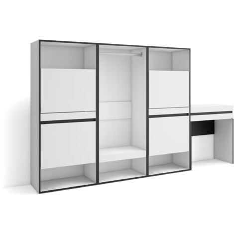 Skraut Home - Scarpiera, Mobile Salvaspazio, 250x145x35 cm, Camera da letto, stanza, Armadio Aperto, Tavolo da toeletta, Stile moderno, Bianco