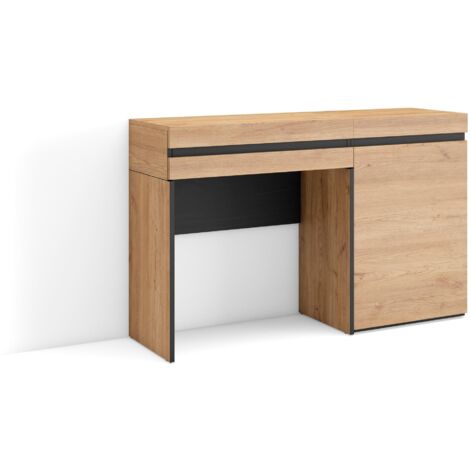 Skraut Home - Schminktisch, Frisiertisch mit Stauraum, 121x75x35 cm, mit Schublade, Schlafzimmer, Moderner Stil, Eiche