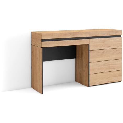 Skraut Home - Schminktisch, Frisiertisch mit Stauraum, 127x75x35 cm, mit Schublade, Kommode mit Schubladen, Moderner Stil, Eiche