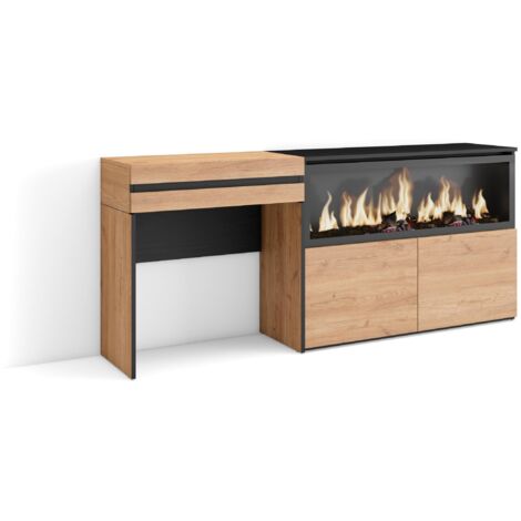 Skraut Home - Schminktisch, Frisiertisch mit Stauraum, 177x75x35 cm, mit Schublade, Elektrokamin XXL, Moderner Stil, Eiche