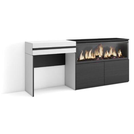 Skraut Home - Schminktisch, Frisiertisch mit Stauraum, 177x75x35 cm, mit Schublade, Elektrokamin XXL, Moderner Stil, Weiß