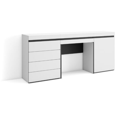 Skraut Home - Schminktisch, Frisiertisch mit Stauraum, 177x75x35 cm, mit Schublade, Kommode mit Schubladen, Moderner Stil, Weiß