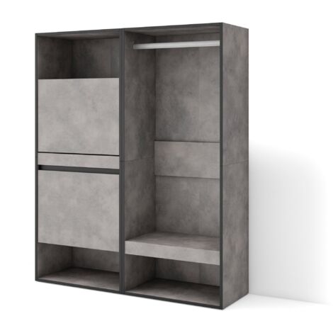 Skraut Home - Schuhregal, Schuhschrank, Schuhaufbewahrung, 120x145x35 cm, Für Schlafzimmer, Zimmer, Offener Kleiderschrank, Moderner Stil, Zementgrau