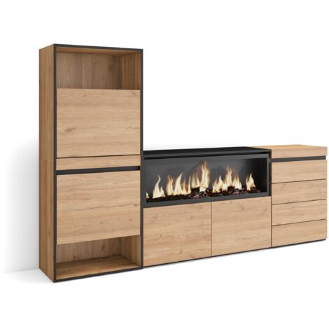 Skraut Home - Schuhregal, Schuhschrank, Schuhaufbewahrung, 224x145x35 cm, Für Schlafzimmer, Zimmer, Elektrokamin XXL, Kommode mit Schubladen, Moderner Stil, Eiche