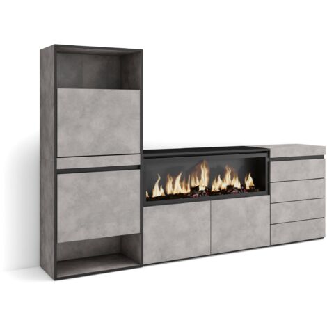 Skraut Home - Schuhregal, Schuhschrank, Schuhaufbewahrung, 224x145x35 cm, Für Schlafzimmer, Zimmer, Elektrokamin XXL, Kommode mit Schubladen, Moderner Stil, Zementgrau