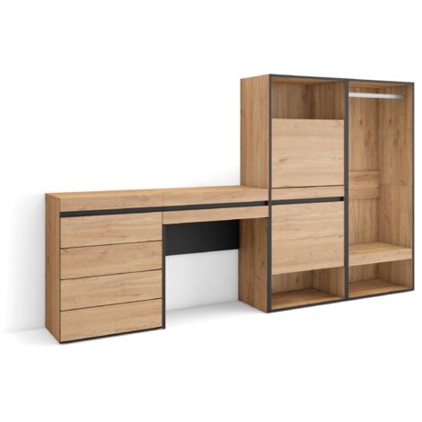 Skraut Home - Schuhregal, Schuhschrank, Schuhaufbewahrung, 247x145x35 cm, Für Schlafzimmer, Zimmer, Offener Kleiderschrank, Kommode mit Schubladen, Schminktisch, Moderner Stil, Eiche