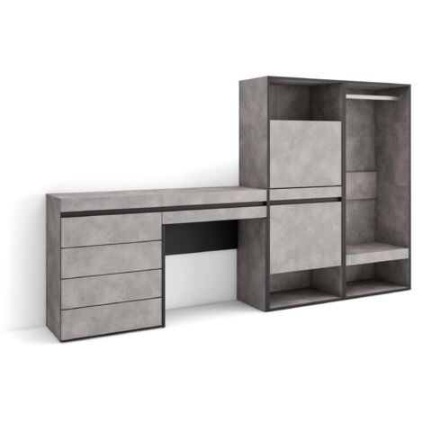 Skraut Home - Schuhregal, Schuhschrank, Schuhaufbewahrung, 247x145x35 cm, Für Schlafzimmer, Zimmer, Offener Kleiderschrank, Kommode mit Schubladen, Schminktisch, Moderner Stil, Zementgrau