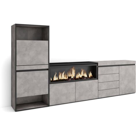 Skraut Home - Schuhregal, Schuhschrank, Schuhaufbewahrung, 274x145x35 cm, Für Schlafzimmer, Zimmer, Elektrokamin XXL, Kommode mit Schubladen, Moderner Stil, Zementgrau