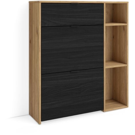 Skraut Home - Schuhregal, Schuhschrank, Schuhaufbewahrung, 90x27x102cm, 10 Paar Schuhe, Schuh Organizer, Moderner Stil, Eiche Schwarz