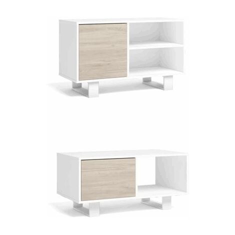 Skraut Home - Set Wind, Conjunto de muebles de Salón/Comedor compuesto por 1Mueble TV100 y 1 Mesa de Centro, Color Blanco/Roble, Patas Blancas, Mueble Auxiliar.