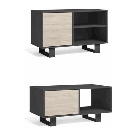 Skraut Home - Set Wind, Conjunto de muebles de Salón/Comedor compuesto por 1Mueble TV100 y 1 Mesa de Centro, Color Gris/Roble, Patas Negras, Mueble Auxiliar.