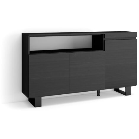 Skraut Home - Sideboard, Highboard, Kommode, Komodenschrank, 150x87x35cm, 3 Türen, Industriedesign, Moderner Stil, Schwarz
