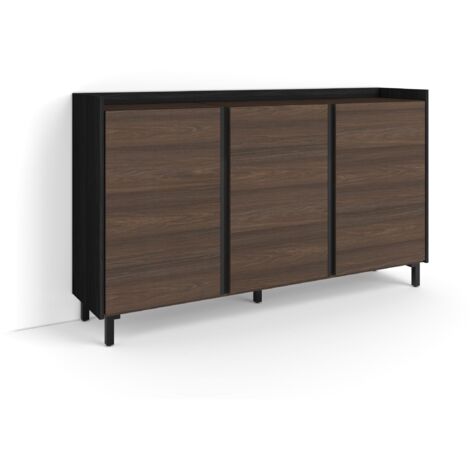 Skraut Home - Sideboard, Highboard, Kommode, Komodenschrank, 156x35x91cm, 3 Türen, Industriedesign, Moderner Stil, Dunkler Eiche und Schwarz