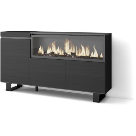 Skraut Home - Sideboard, Highboard, Kommode, Komodenschrank, 160, 3 Türen, Elektrokamin XXL, Industriedesign, Moderner Stil, Schwarz