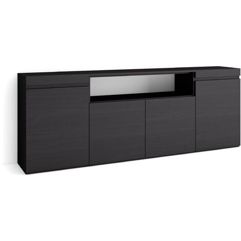 Skraut Home - Sideboard, Highboard, Kommode, Komodenschrank, 200x75x35cm, 4 Türen, Wohnzimmer, Küche, Moderner Stil, Schwarz