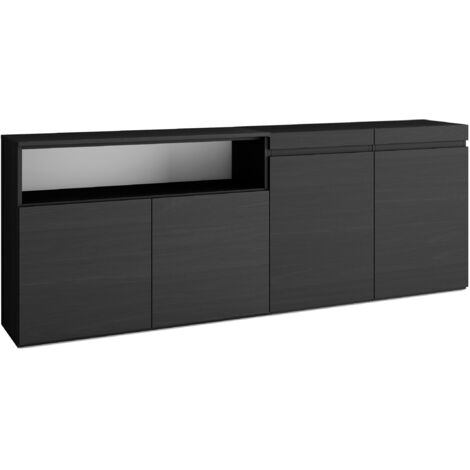Skraut Home - Sideboard, Highboard, Kommode, Komodenschrank, 200x75x35cm, 4 Türen, Wohnzimmer, Küche, Moderner Stil, Schwarz