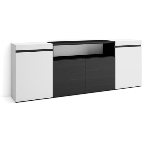 Skraut Home - Sideboard, Highboard, Kommode, Komodenschrank, 200x75x35cm, 4 Türen, Wohnzimmer, Küche, Moderner Stil, Weiß und Schwarz