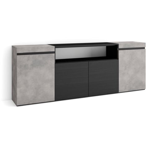 Skraut Home - Sideboard, Highboard, Kommode, Komodenschrank, 200x75x35cm, 4 Türen, Wohnzimmer, Küche, Moderner Stil, Zementgrau