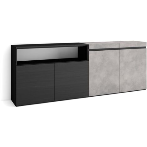 Skraut Home - Sideboard, Highboard, Kommode, Komodenschrank, 200x75x35cm, 4 Türen, Wohnzimmer, Küche, Moderner Stil, Zementgrau