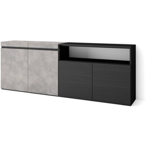 Skraut Home - Sideboard, Highboard, Kommode, Komodenschrank, 200x75x35cm, 4 Türen, Wohnzimmer, Küche, Moderner Stil, Zementgrau