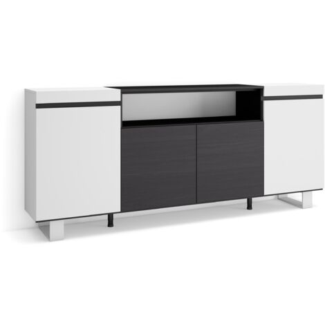 Skraut Home - Sideboard, Highboard, Kommode, Komodenschrank, 200x87x35cm, 4 Türen, Industriedesign, Moderner Stil, Weiß und Schwarz